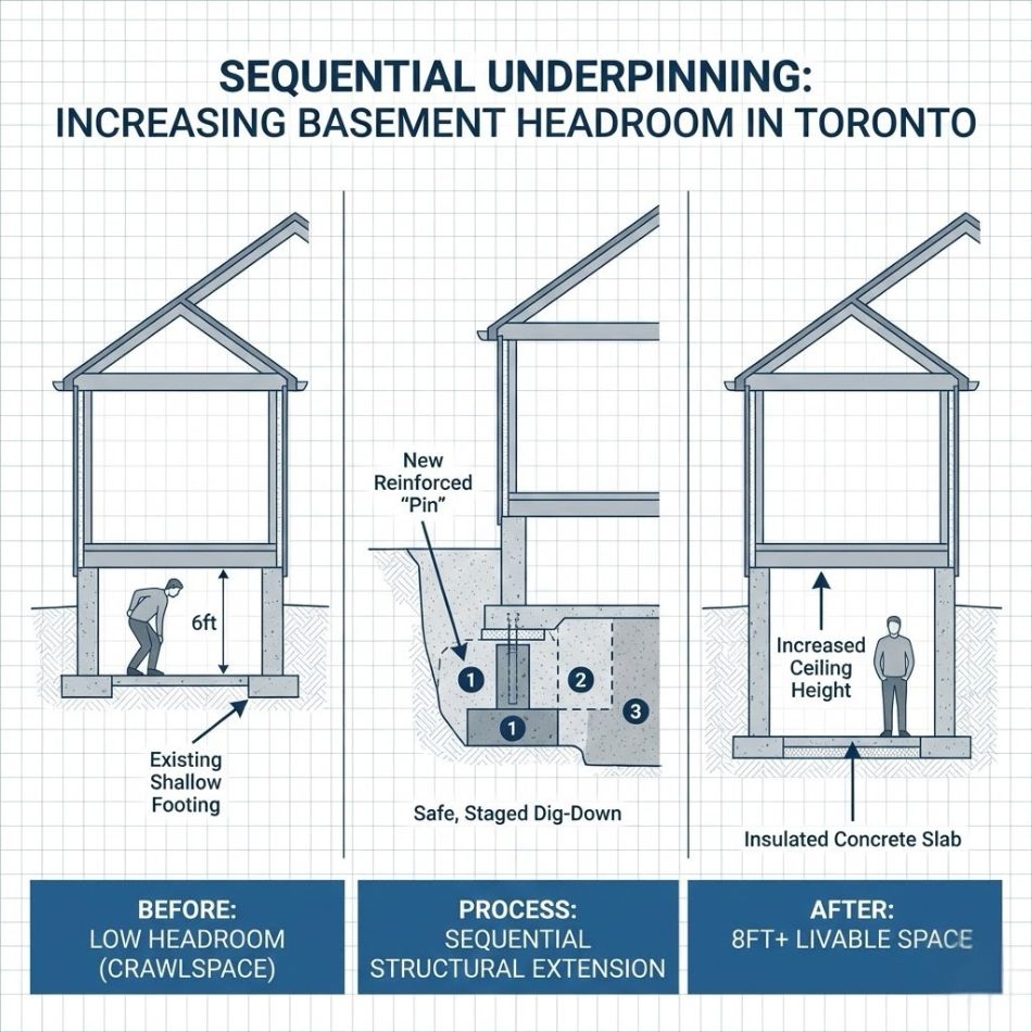 toronto basement sequential underpinning project