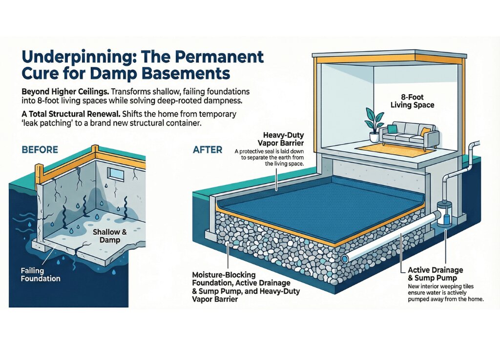 underpinning permanent cure damp basement