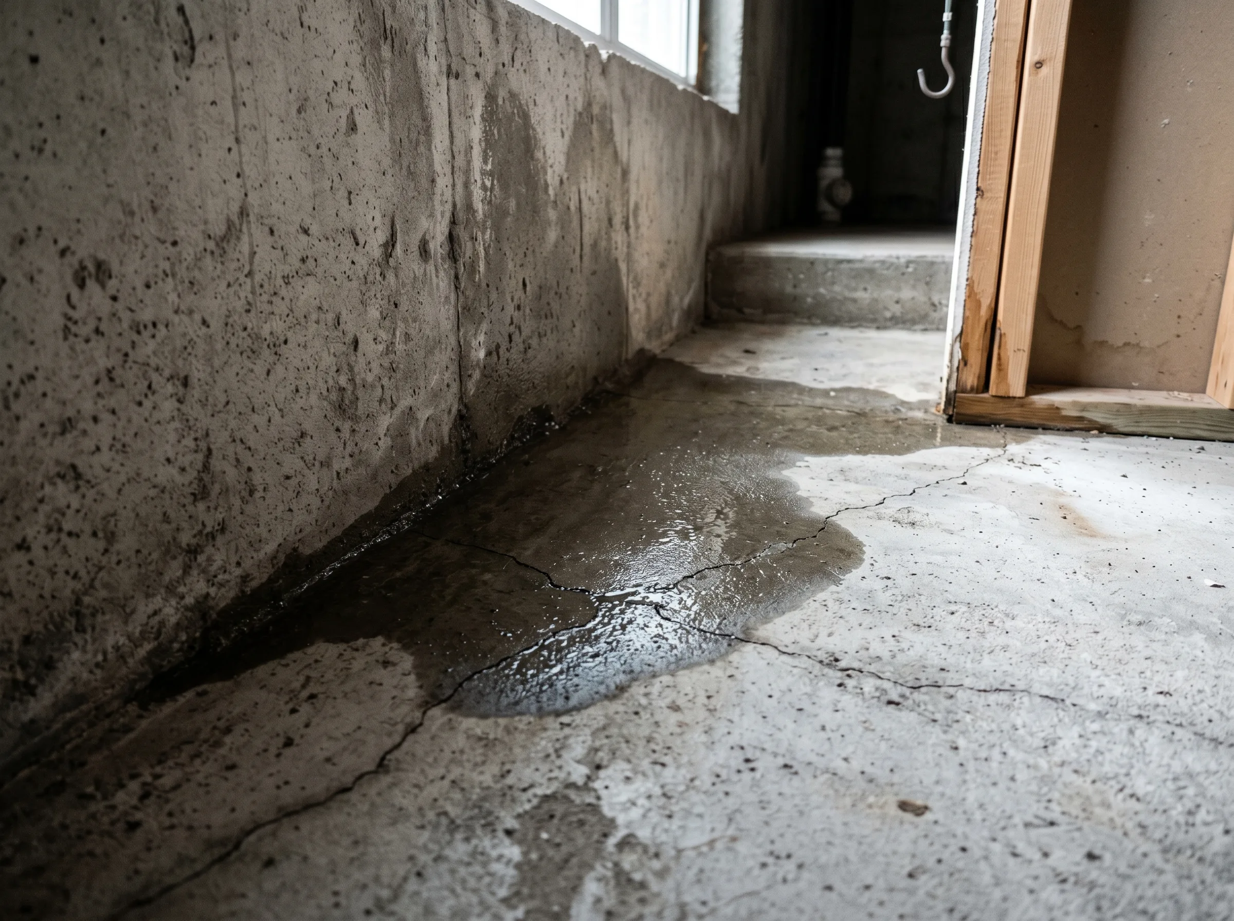 Water seeping through concrete basement floor via hydrostatic pressure